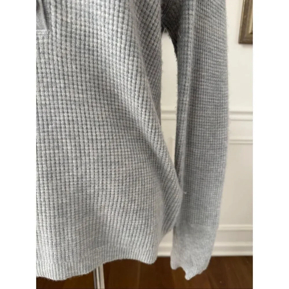 J Crew 100% Cashmere Waffle Knit Thermal Henley Sweater Grey S
